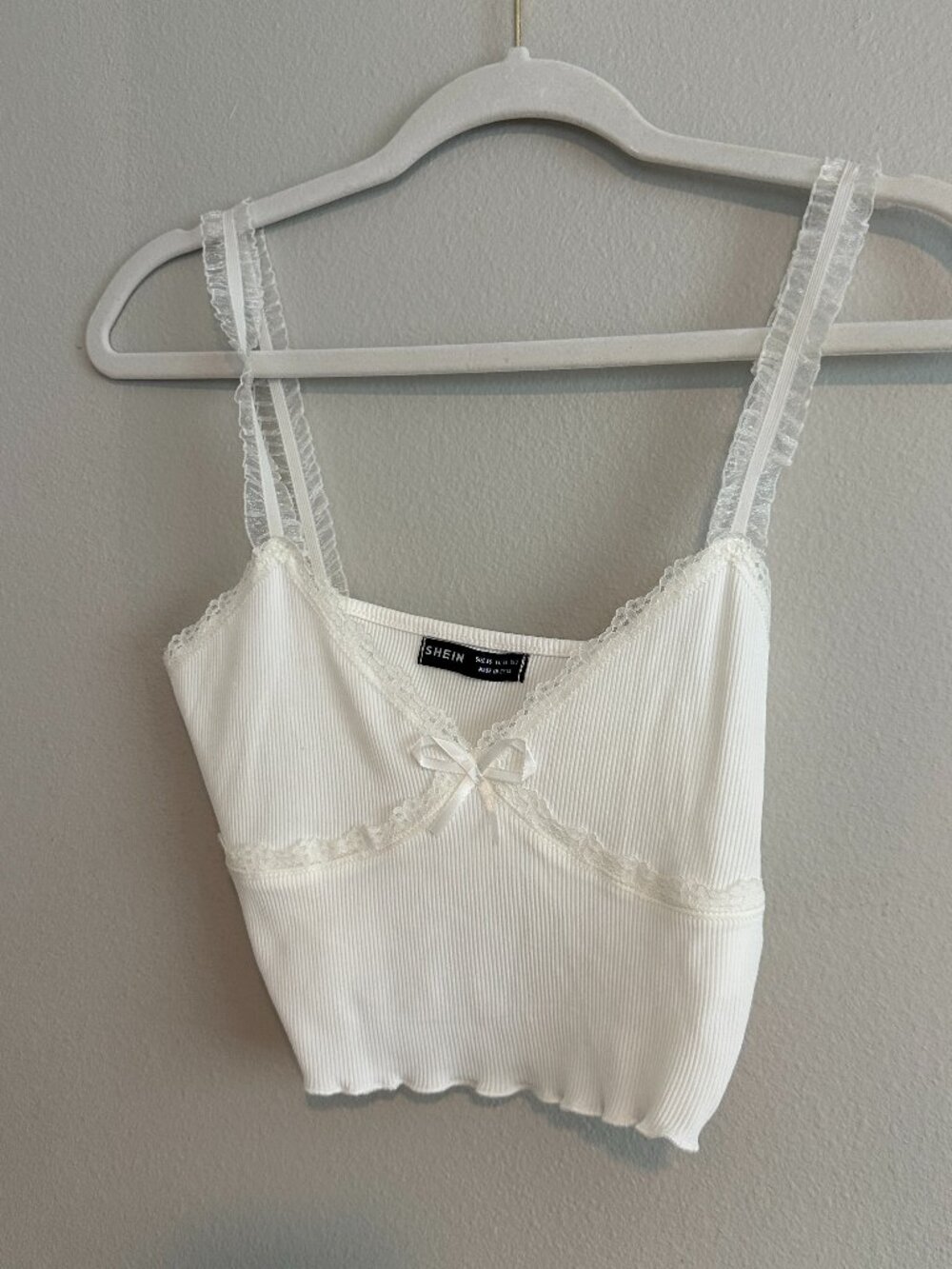 White Lace Trim Crop Cami Top